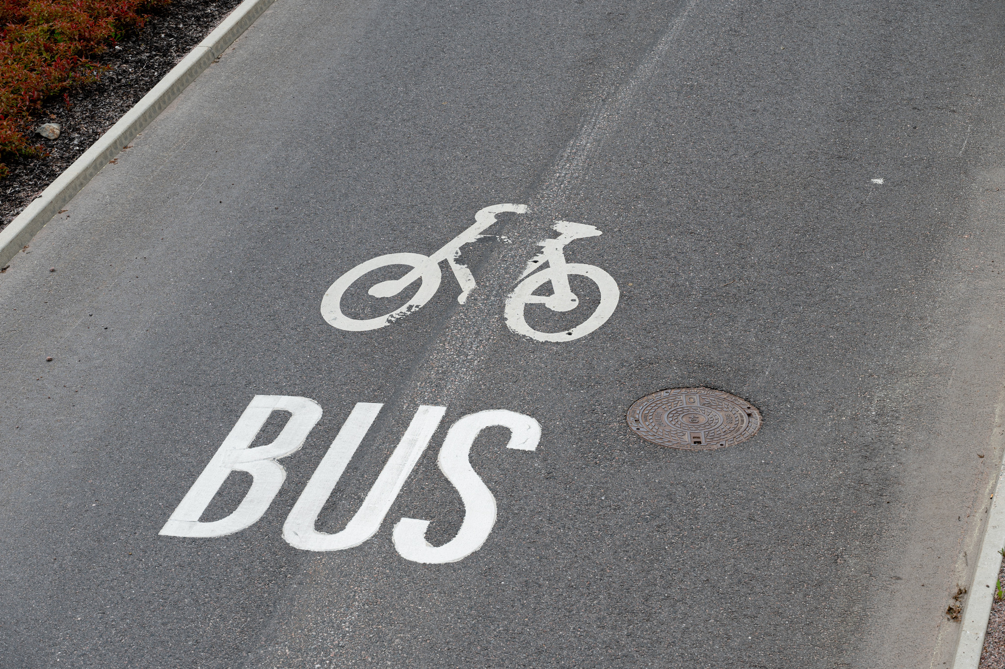 Bussikaistan tiemerkintä.