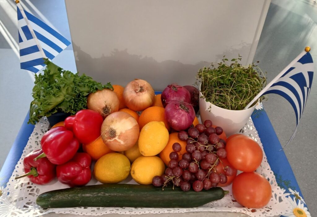 Fruit, vegetables, herbs and Greek flags